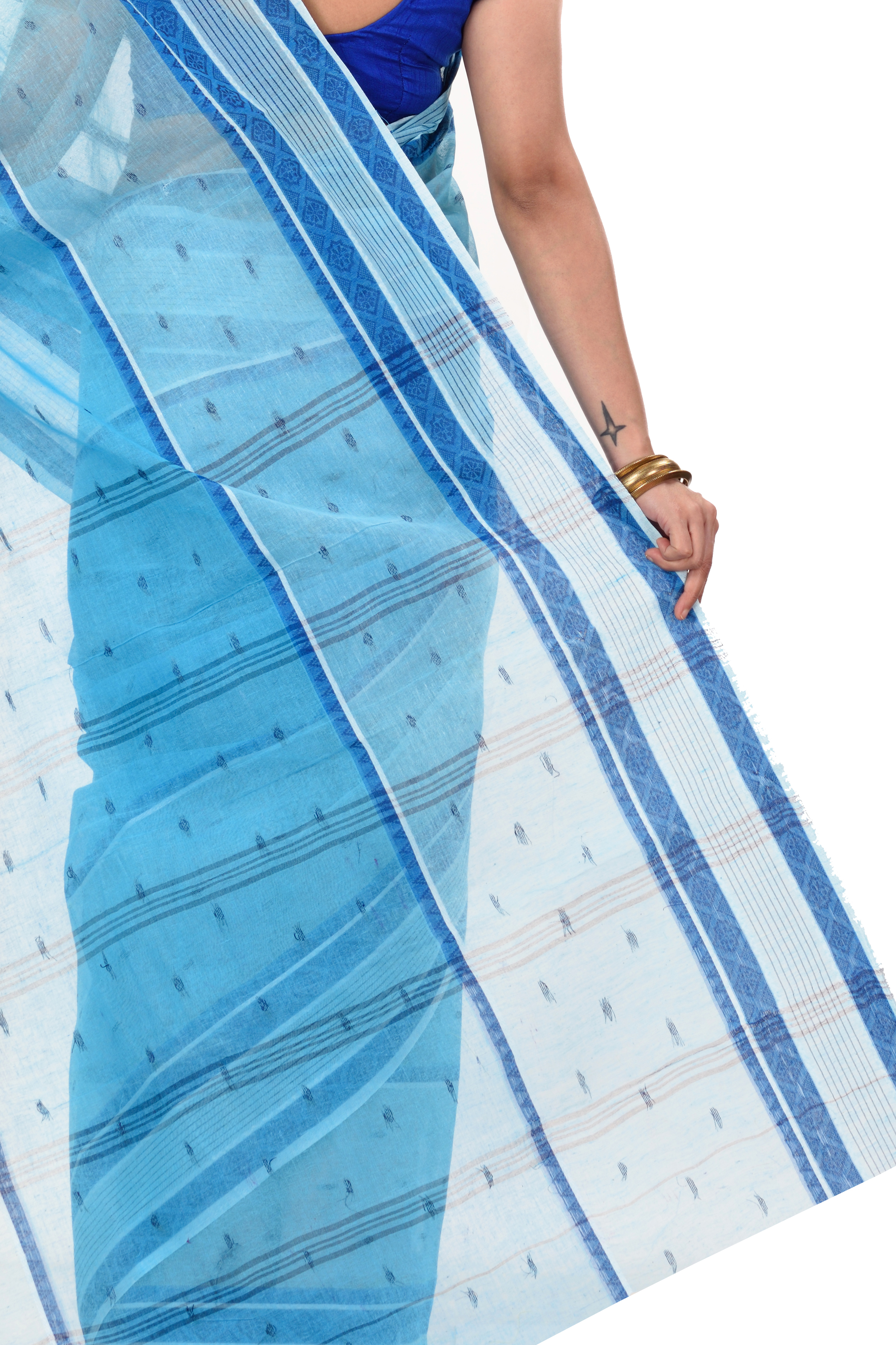 Blue Pure Cotton Debdash Tant Saree (1850)